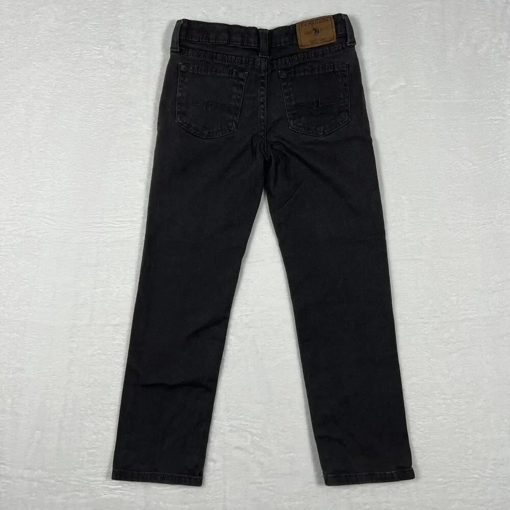 US Polo Assn Boys Size 6 Jeans Gray Straight Leg 5 Pocket Cotton Stretch Denim